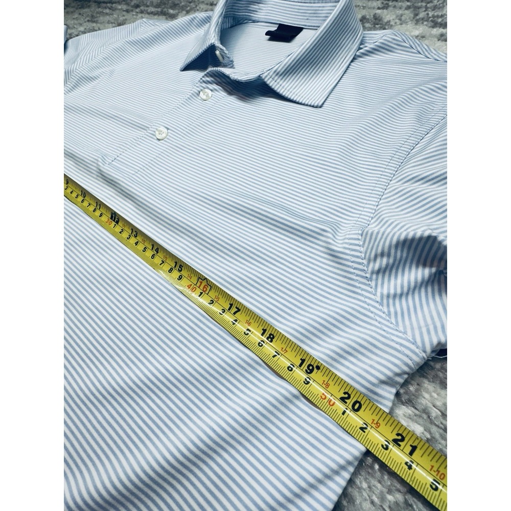Dunning Polo Shirt Mens Medium Blue Striped Performance Scotland Flower - Picture 6 of 11